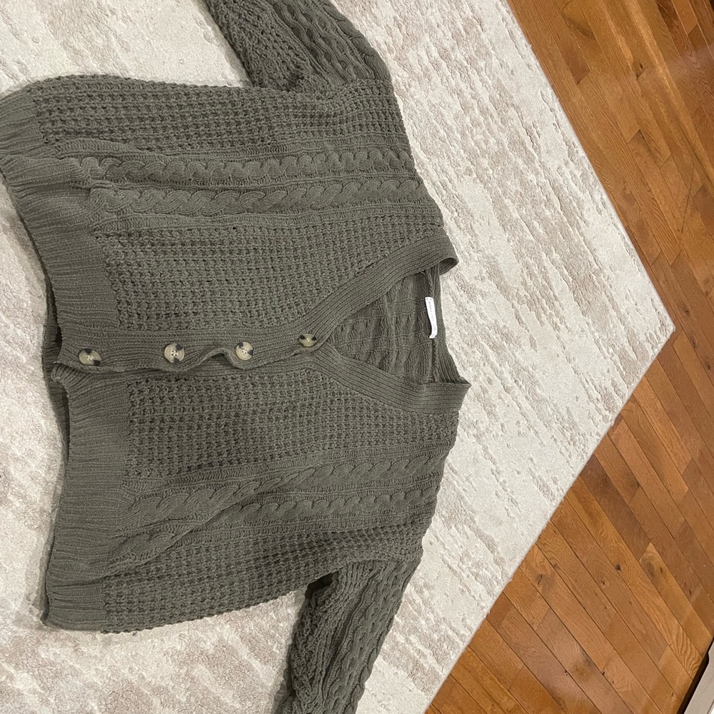 Altar'd State Olive Green Cable Knit Button Oversized Cardigan